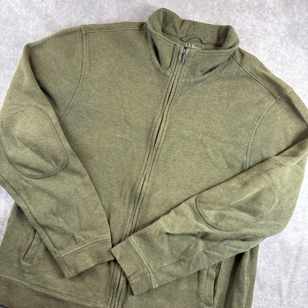 LL Bean Jacket Mens L Green Mock Neck Fleece‎ Sweater Full Zip Outdoor Hiking